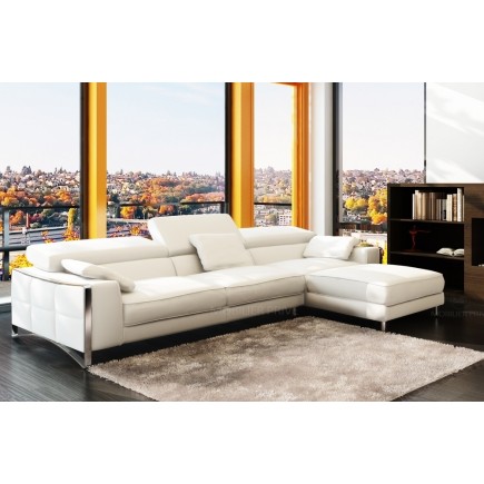 Canapé d'angle en cuir italien 5 places SUEDE, blanc.