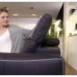 Canapé droit 5 places en cuir de buffle italien de luxe, en option avec un relax électrique droit, PLAZZA, couleur noir