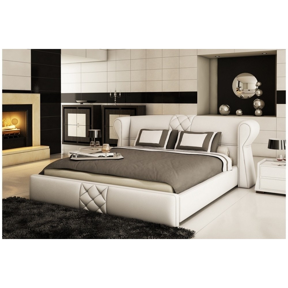 Lit design en cuir italien de luxe VEGAS, IVOIRE 436, 160x200