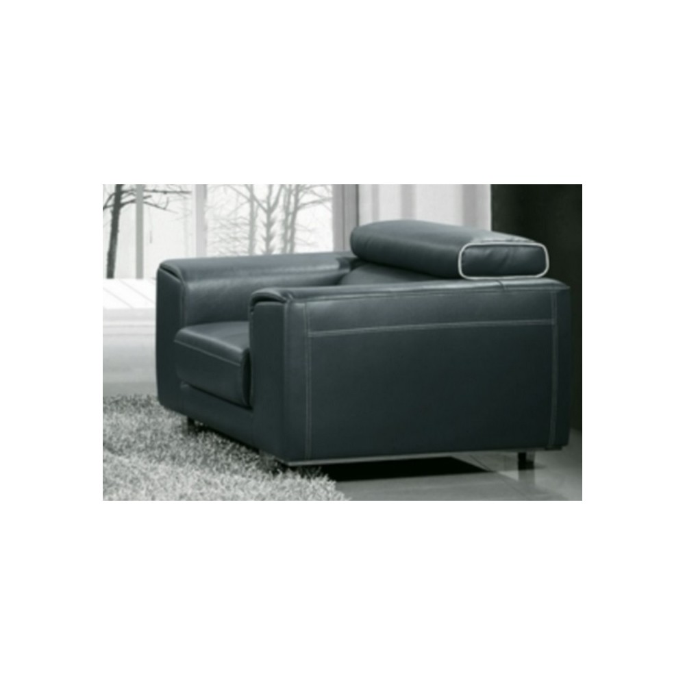 Fauteuil 1 place en cuir italien buffle MILANO, gris foncé avec liseret blanc