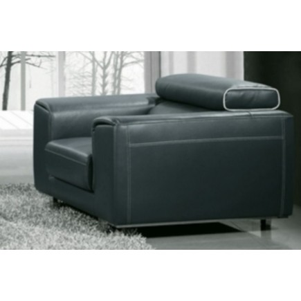Fauteuil 1 place en cuir italien buffle MILANO, gris foncé avec liseret blanc