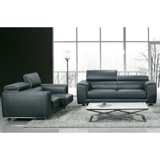Ensemble Canapé 3 places et 2 places en cuir italien buffle MILANO, gris foncé avec leseret blanc