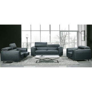 Ensemble Canapé 3 places et 2 places en cuir italien buffle MILANO, gris foncé avec leseret blanc
