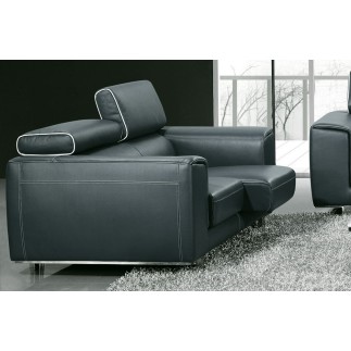 Ensemble Canapé 3 places et 2 places en cuir italien buffle MILANO, gris foncé avec leseret blanc