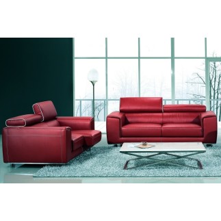 Ensemble Canapé 3 places et 2 places en cuir italien buffle MILANO, bordeaux avec leseret blanc