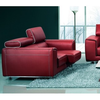 Ensemble Canapé 3 places et 2 places en cuir italien buffle MILANO, bordeaux avec leseret blanc