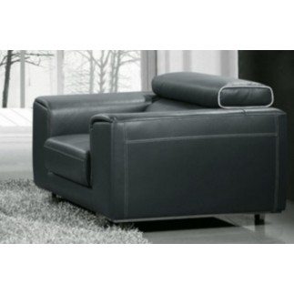 Fauteuil 1 place en cuir italien buffle MILANO, noir avec liseret blanc