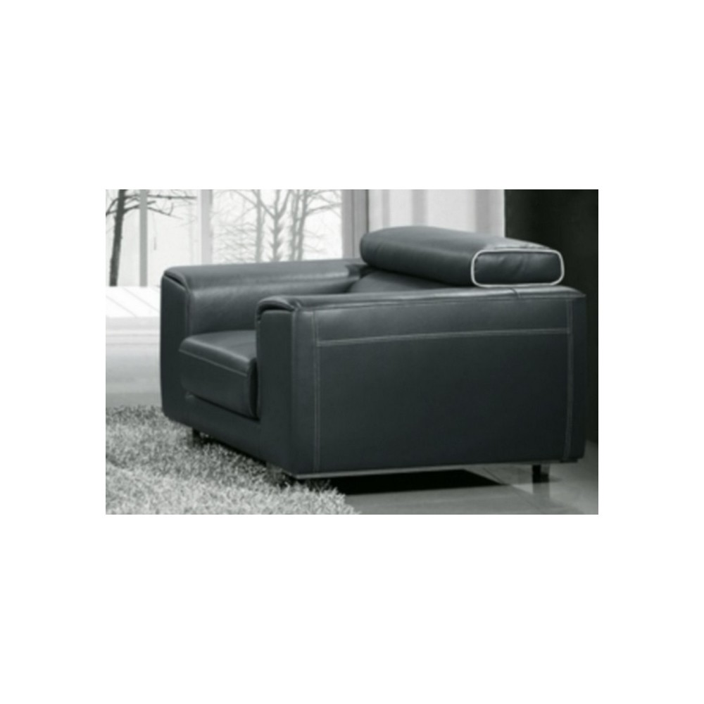 Fauteuil 1 place en cuir italien buffle MILANO, noir avec liseret blanc