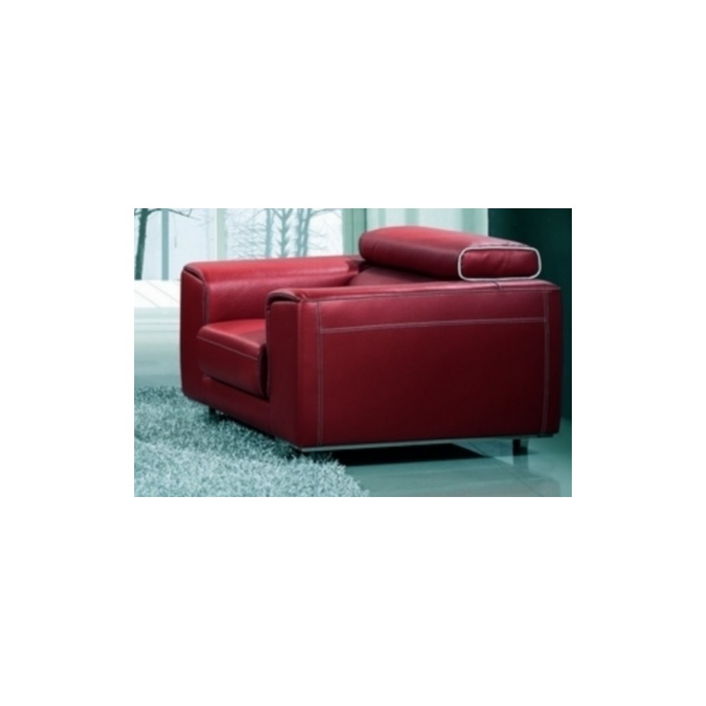 Fauteuil 1 place en cuir italien buffle MILANO, bordeaux avec liseret blanc