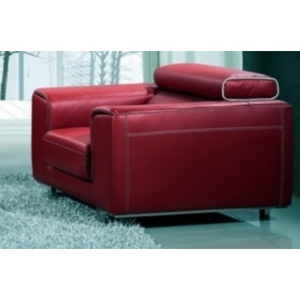 Fauteuil 1 place en cuir italien buffle MILANO, bordeaux avec liseret blanc