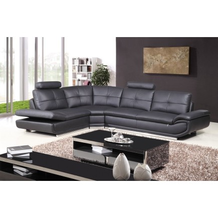 1er paiement de la commande de , canapé d'angle en cuir buffle italien de luxe 6/7 places bellaligna, noir, angle gauche, total