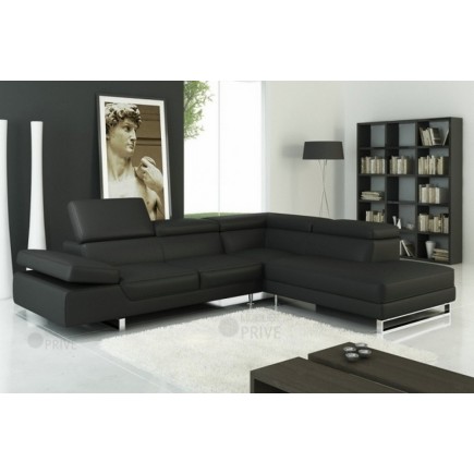 1er paiement de la commande , Canapé d'angle en cuir italien 5/6 places petit george, noir, angle droit, en 6x sans frais, 6x283