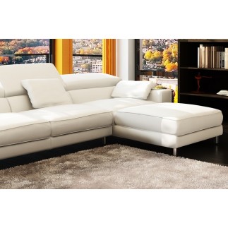 Canapé d'angle en cuir italien 5 places SUEDE, blanc, angle droit