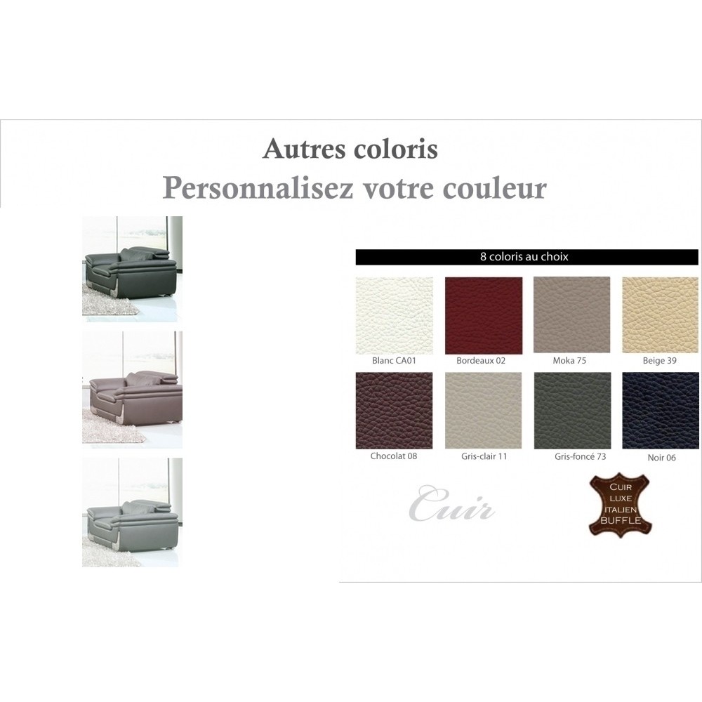 Fauteuil 1 place en cuir italien buffle ITALINA, couleurs personnalisées avec surpiqure, Autres couleurs