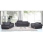 Ensemble Canapé 3 places et 2 places et fauteuil 1 place en cuir italien buffle ITALINA, noir avec surpiqure blanche