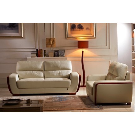Ensemble Canapé 3 places et 2 places en cuir italien buffle RAVENA, beige