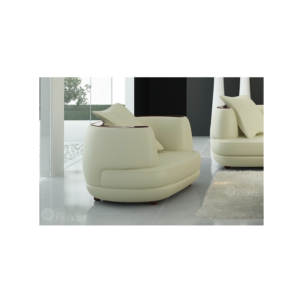 Fauteuil 1 place en cuir italien RICHMOND, écru