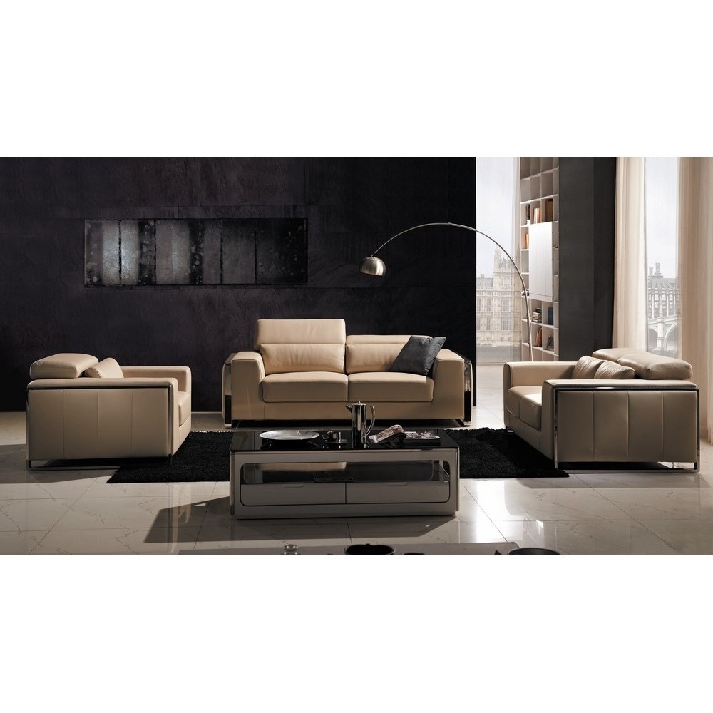 Ensemble Canapé 3 places et 2 places et fauteuil 1 place en cuir italien buffle LUXY, beige