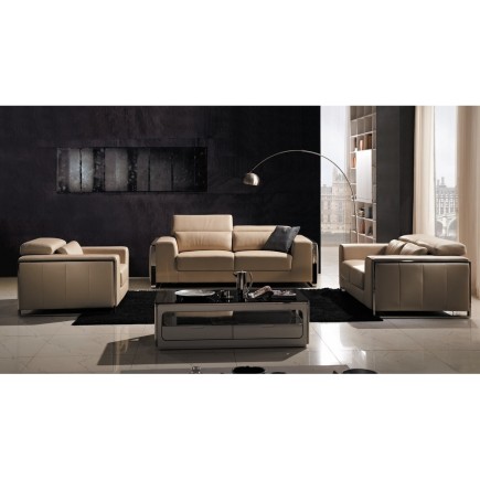 Canapé 2 places en cuir italien buffle LUXY, beige