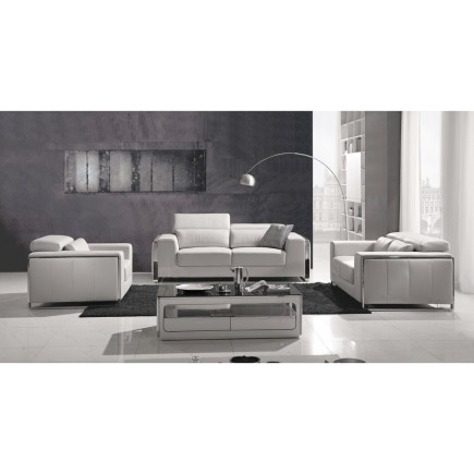 Canapé 3 places en cuir italien buffle LUXY, blanc cassé