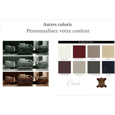 Ensemble Canapé 3 places et 2 places et fauteuil 1 place en cuir italien buffle LUXY, couleur personnalisée