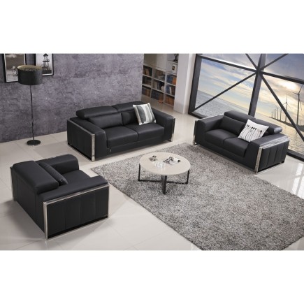 Ensemble Canapé 3 places et 2 places et fauteuil 1 place en cuir italien buffle LUXY, noir