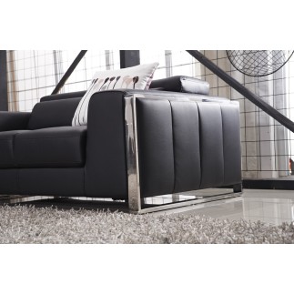 Ensemble Canapé 3 places et 2 places et fauteuil 1 place en cuir italien buffle LUXY, noir