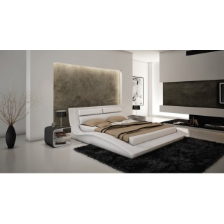 Lit cuir ARNO contemporain 140x190 Blanc Avec le sommier à lattes Pas de chevet
