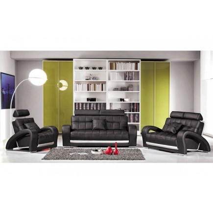 CATANIA canapé 3 places en cuir luxe italien vachette, blanc en couleur principale et noir en couleur secondaire