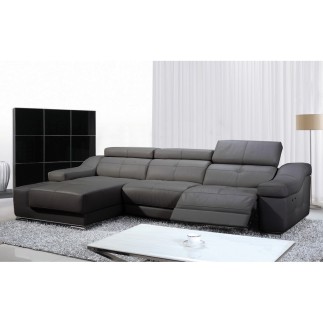 Canapé d'angle double relax en cuir de buffle italien de luxe 5 places BiRELAX, gris foncé, angle gauche, Prix ttc du canapé 189