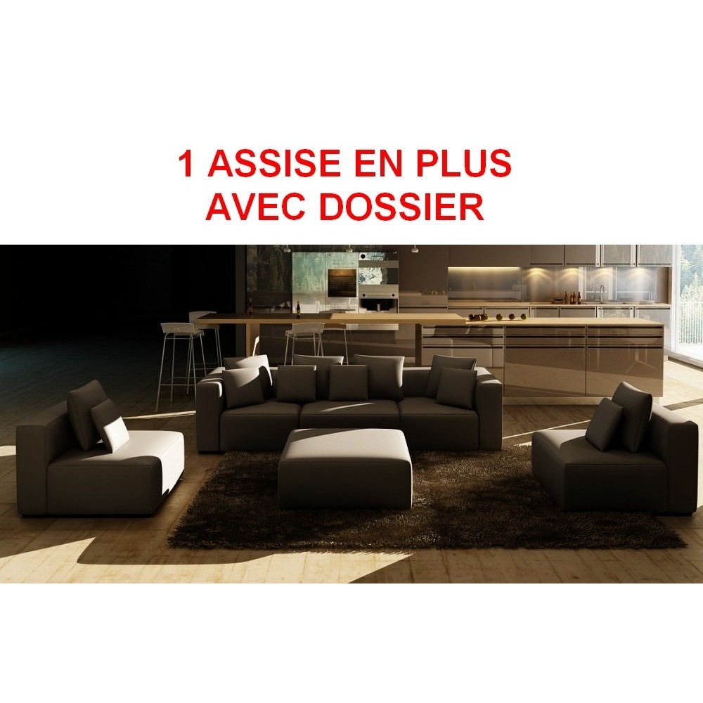 Canapé modulable COMBINO CUIR PRESTIGE LUXE avec UNE ASSISE EN PLUS, sur mesure personnalisé sur demande du client, NOIR