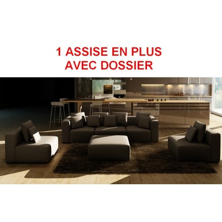 Canapé modulable COMBINO CUIR PRESTIGE LUXE avec UNE ASSISE EN PLUS, sur mesure personnalisé sur demande du client, NOIR