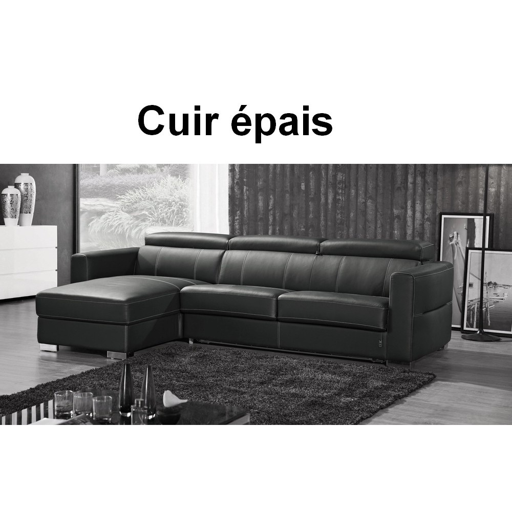 Canapé d'angle convertible en cuir EPAIS de buffle italien de luxe 5 places ANTHONY, NOIR, angle gauche. Commande personnalisée Canapé d'angle convertible en cuir EPAIS de buffle italien de luxe 5 places ANTHONY, NOIR, angle gauche. Commande personnalisée
