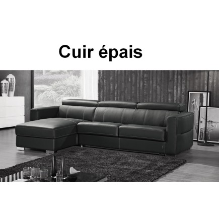 Canapé d'angle convertible en cuir EPAIS de buffle italien de luxe 5 places ANTHONY, NOIR, angle gauche. Commande personnalisée