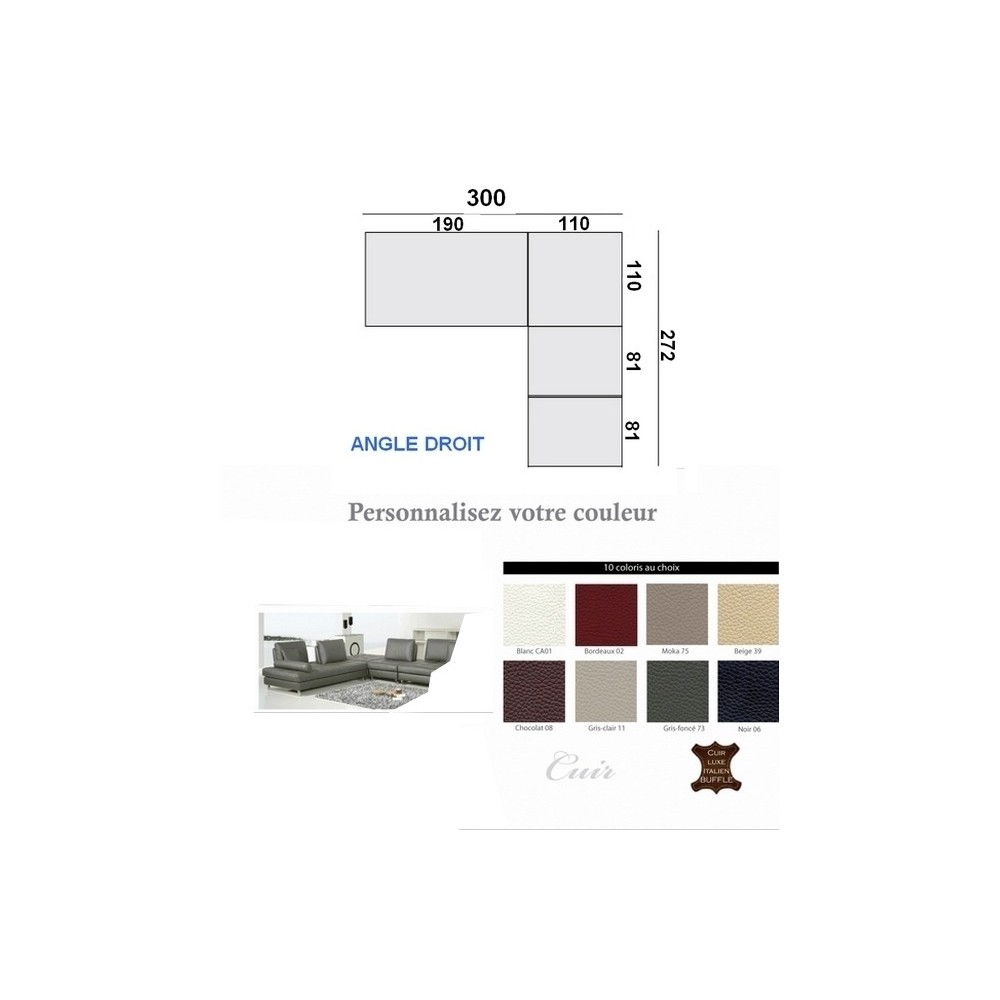 Canapé d'angle en cuir buffle italien de luxe PENTHOUSE, angle droit, sur mesure personnalisé sur demande du client, dimensions