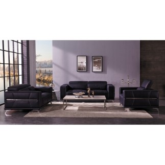 Solde de la commande BL0V12101752, Ensemble canapé 3 places et 2 places et fauteuil 1 place en cuir italien buffle vega, noir av