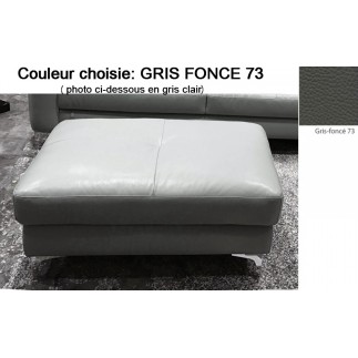 Pouf en cuir de buffle luxe ANNECY, choix de la couleur : Gris foncé