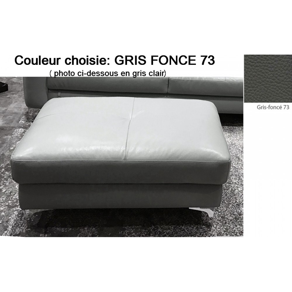 Pouf en cuir de buffle luxe ANNECY, choix de la couleur : Gris foncé