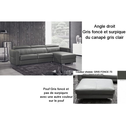 Paiement partiel pour la commande Canapé d'angle convertible en cuir de buffle italien de luxe 5 places ANTHONY, gris foncé, sur