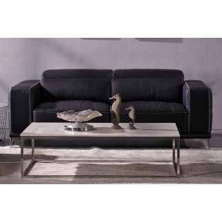 Ensemble Canapé 3 places et 2 places en cuir italien buffle VEGA, noir avec surpiqure blanche