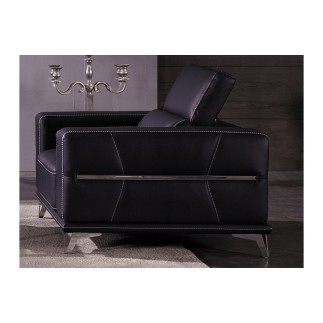 Ensemble Canapé 3 places et 2 places en cuir italien buffle VEGA, noir avec surpiqure blanche