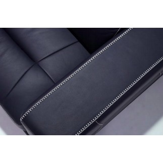 Ensemble Canapé 3 places et 2 places en cuir italien buffle VEGA, noir avec surpiqure blanche
