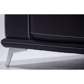 Ensemble Canapé 3 places et 2 places en cuir italien buffle VEGA, noir avec surpiqure blanche