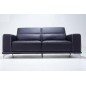 Ensemble Canapé 3 places et 2 places et fauteuil 1 place en cuir italien buffle VEGA, noir avec surpiqure blanche