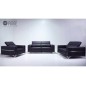 Ensemble Canapé 3 places et 2 places et fauteuil 1 place en cuir italien buffle VEGA, noir avec surpiqure blanche