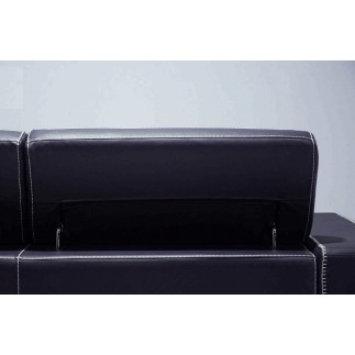 Ensemble Canapé 3 places et 2 places et fauteuil 1 place en cuir italien buffle VEGA, noir avec surpiqure blanche