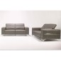 Ensemble Canapé 3 places et 2 places en cuir italien buffle VEGA, moka avec surpiqure blanche