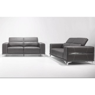 Ensemble Canapé 3 places et 2 places en cuir italien buffle VEGA, gris foncé avec surpiqure blanche
