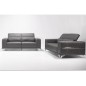 Ensemble Canapé 3 places et 2 places en cuir italien buffle VEGA, gris foncé avec surpiqure blanche
