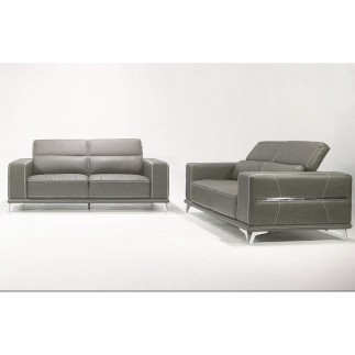 Ensemble Canapé 3 places et 2 places en cuir italien buffle VEGA, gris foncé avec surpiqure blanche